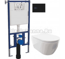 Комплект Унитаз подвесной DIWO Коломна 0700 с микролифтом + Система инсталляции для унитазов DIWO 4501 + Кнопка смыва DIWO 7323 черная матовая