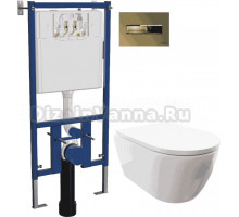 Комплект Унитаз подвесной DIWO Коломна 0700 с микролифтом + Система инсталляции для унитазов DIWO 4501 + Кнопка смыва DIWO 7325 золотая D