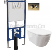 Комплект Унитаз подвесной DIWO Коломна 0700 с микролифтом + Система инсталляции для унитазов DIWO 4501 + Кнопка смыва DIWO 7315 золотая D