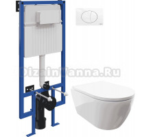 Комплект Унитаз подвесной DIWO Коломна 0700 с микролифтом + Система инсталляции для унитазов STWORKI 510162 + Кнопка смыва STWORKI 230824 белая