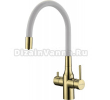 Смеситель для кухни Paulmark Salix 213419-Gw золото, белый, с гибким изливом