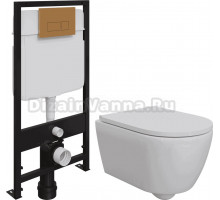 Комплект Унитаз подвесной DIWO Коломна 0700 + Система инсталляции для унитазов EWRIKA ProLT 0026-2020 с кнопкой смыва 0043 золото матовое