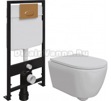 Комплект Унитаз подвесной DIWO Коломна 0700 + Система инсталляции для унитазов EWRIKA ProLT 0026-2020 с кнопкой смыва 0053 золото матовое