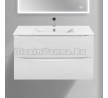 Тумба с раковиной Vincea Mia Slim 90, 2 ящика, белая глянцевая