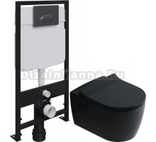 Комплект Унитаз подвесной STWORKI Ноттвиль SETK3104-2616 безободковый, с микролифтом, черный + Система инсталляции EWRIKA ProLT 0026-2020 с кнопкой смыва EWRIKA 0054 черная матовая