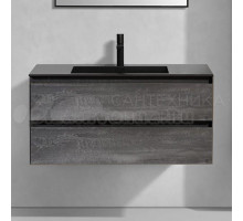 Тумба с раковиной Vincea Luka 100, 2 ящика, камень, с черной раковиной