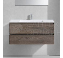 Тумба с раковиной Vincea Luka 100, 2 ящика, темный дуб, с белой раковиной