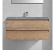 Тумба с раковиной Vincea Luka 100, 2 ящика, натуральный дуб, с серой раковиной