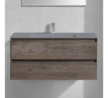Тумба с раковиной Vincea Luka 100, 2 ящика, темный дуб, с серой раковиной