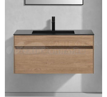 Тумба с раковиной Vincea Luka 100, 2 ящика, натуральный дуб, с черной раковиной