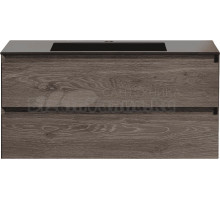 Тумба с раковиной Vincea Luka 100, 2 ящика, темный дуб, с черной раковиной