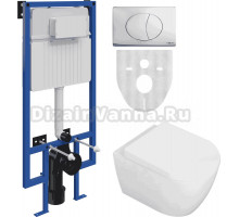 Комплект Унитаз подвесной STWORKI Ларвик 5512 безободковый с микролифтом + Система инсталляции для унитазов STWORKI 510162 с кнопкой смыва 230823 хром матовый