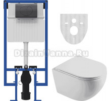 Комплект Унитаз подвесной STWORKI Скаген SK-09up безободковый, с микролитом + Система инсталляции для унитазов STWORKI 510162 + Кнопка смыва STWORKI 230858 черный матовый