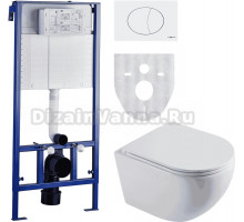 Комплект Унитаз подвесной STWORKI Скаген SK-09up безободковый, с микролитом + Система инсталляции для унитазов STWORKI 510162 + Кнопка смыва STWORKI 230824 белая