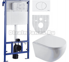 Комплект Унитаз подвесной STWORKI Скаген SK-09up безободковый, с микролитом + Система инсталляции для унитазов STWORKI 510163 + Кнопка смыва STWORKI 230824 белая