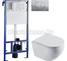 Комплект Унитаз подвесной STWORKI Скаген SK-09up безободковый, с микролитом + Система инсталляции для унитазов STWORKI 510163 + Кнопка смыва STWORKI 230822 хром глянцевый