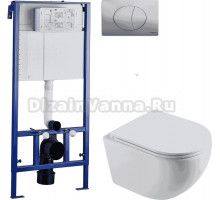 Комплект Унитаз подвесной STWORKI Скаген SK-09up безободковый, с микролитом + Система инсталляции для унитазов STWORKI 510162 + Кнопка смыва STWORKI 230822 хром глянцевый