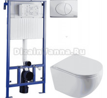 Комплект Унитаз подвесной STWORKI Скаген SK-09up безободковый, с микролитом + Система инсталляции для унитазов STWORKI 510163 + Кнопка смыва STWORKI 230823 хром матовый