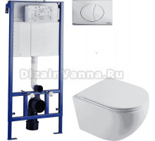 Комплект Унитаз подвесной STWORKI Скаген SK-09up безободковый, с микролитом + Система инсталляции для унитазов STWORKI 510162 + Кнопка смыва STWORKI 230823 хром матовый