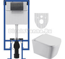 Комплект Унитаз подвесной STWORKI Бурос BU-04up безободковый, с микролифтом + Система инсталляции для унитазов STWORKI 510163 + Кнопка смыва STWORKI 230858 черный матовый