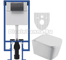 Комплект Унитаз подвесной STWORKI Бурос BU-04up безободковый, с микролифтом + Система инсталляции для унитазов STWORKI 510162 + Кнопка смыва STWORKI 230858 черный матовый