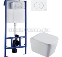 Комплект Унитаз подвесной STWORKI Бурос BU-04up безободковый, с микролифтом + Система инсталляции для унитазов STWORKI 510162 + Кнопка смыва STWORKI 230824 белая