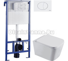 Комплект Унитаз подвесной STWORKI Бурос BU-04up безободковый, с микролифтом + Система инсталляции для унитазов STWORKI 510163 + Кнопка смыва STWORKI 230824 белая