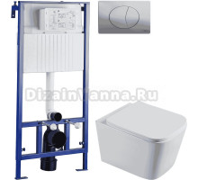 Комплект Унитаз подвесной STWORKI Бурос BU-04up безободковый, с микролифтом + Система инсталляции для унитазов STWORKI 510163 + Кнопка смыва STWORKI 230822 хром глянцевый