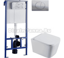 Комплект Унитаз подвесной STWORKI Бурос BU-04up безободковый, с микролифтом + Система инсталляции для унитазов STWORKI 510162 + Кнопка смыва STWORKI 230822 хром глянцевый