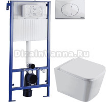 Комплект Унитаз подвесной STWORKI Бурос BU-04up безободковый, с микролифтом + Система инсталляции для унитазов STWORKI 510163 + Кнопка смыва STWORKI 230823 хром матовый