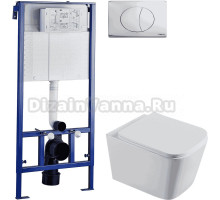 Комплект Унитаз подвесной STWORKI Бурос BU-04up безободковый, с микролифтом + Система инсталляции для унитазов STWORKI 510162 + Кнопка смыва STWORKI 230823 хром матовый