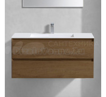 Тумба с раковиной Vincea Luka 100, 2 ящика, дуб табак, с белой раковиной