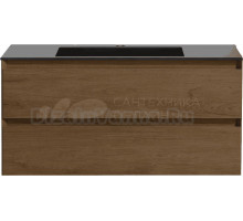 Тумба с раковиной Vincea Luka 100, 2 ящика, дуб табак, с черной раковиной