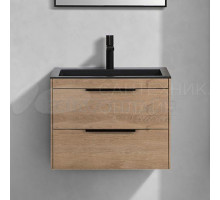 Тумба с раковиной Vincea Chiara 2D 60, 2 ящика, натуральный дуб, с черной раковиной