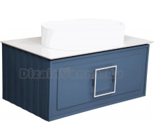 Тумба с раковиной La Fenice Cubo 80, подвесная, синяя, белая столешница, матовая раковина