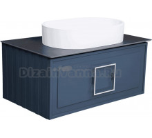 Тумба с раковиной La Fenice Cubo 80, подвесная, синяя, черная столешница, матовая раковина