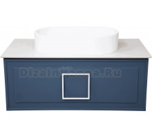 Тумба с раковиной La Fenice Cubo 90, подвесная, синяя, белая столешница, матовая раковина