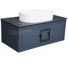 Тумба с раковиной La Fenice Cubo 90, подвесная, синяя, черная столешница, матовая раковина
