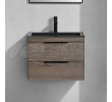 Тумба с раковиной Vincea Chiara 2D 60, 2 ящика, темный дуб, с черной раковиной