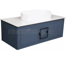 Тумба с раковиной La Fenice Cubo 100, подвесная, синяя, белая столешница, матовая раковина