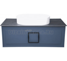 Тумба с раковиной La Fenice Cubo 100, подвесная, синяя, черная столешница, матовая раковина