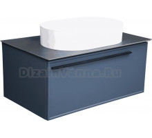Тумба с раковиной La Fenice Elba 80, синяя, черная столешница, матовая раковина
