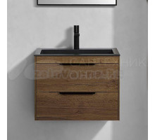 Тумба с раковиной Vincea Chiara 2D 60, 2 ящика, дуб табак, с черной раковиной