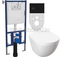 Комплект Унитаз подвесной DIWO 11338-1-2 11Z-IG11 безободковый, с микролифтом + Система инсталляции для унитазов DIWO 4501 + Кнопка смыва DIWO 7323 черная матовая