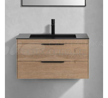 Тумба с раковиной Vincea Chiara 2D 80, 2 ящика, натуральный дуб, с черной раковиной