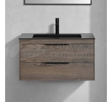 Тумба с раковиной Vincea Chiara 2D 80, 2 ящика, темный дуб, с черной раковиной