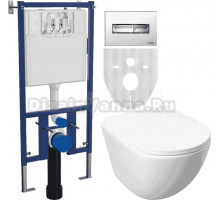 Комплект Унитаз подвесной DIWO 11338-1-2 11Z-IG11 безободковый, с микролифтом + Система инсталляции для унитазов DIWO 4501 + Кнопка смыва DIWO 7322 хром