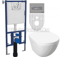 Комплект Унитаз подвесной DIWO 11338-1-2 11Z-IG11 безободковый, с микролифтом + Система инсталляции для унитазов DIWO 4501 + Кнопка смыва DIWO 7321 хром матовый