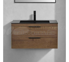 Тумба с раковиной Vincea Chiara 2D 80, 2 ящика, дуб табак, с черной раковиной