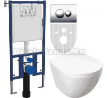 Комплект Унитаз подвесной DIWO 11338-1-2 11Z-IG11 безободковый, с микролифтом + Система инсталляции для унитазов DIWO 4501 + Кнопка смыва DIWO 7312 хром